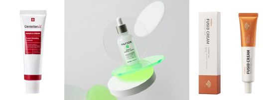 왼쪽부터 동국제약 화장품 브랜드, '센텔리안24', 동아제약 '파티온', 동화약품 '후시드 크림'